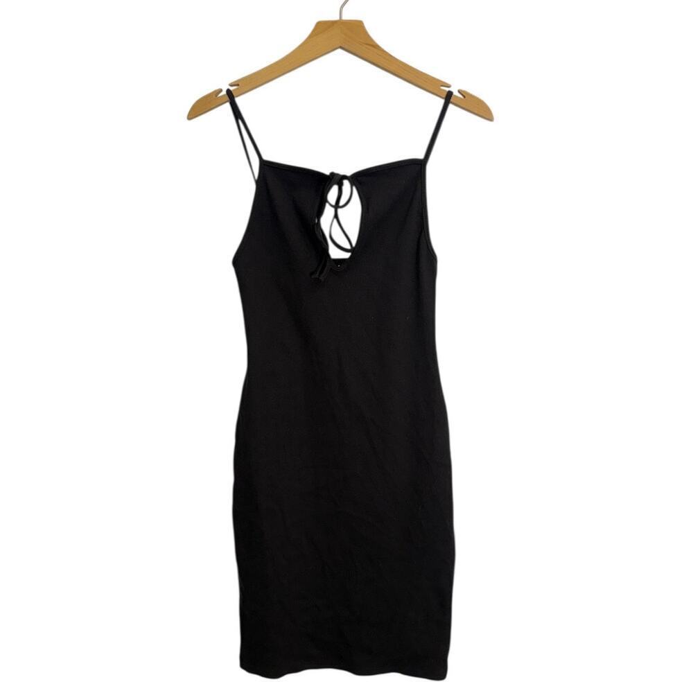 Zara Black Cotton Bodycon Slit Rib Dress size Medium NWT - Picture 3 of 6